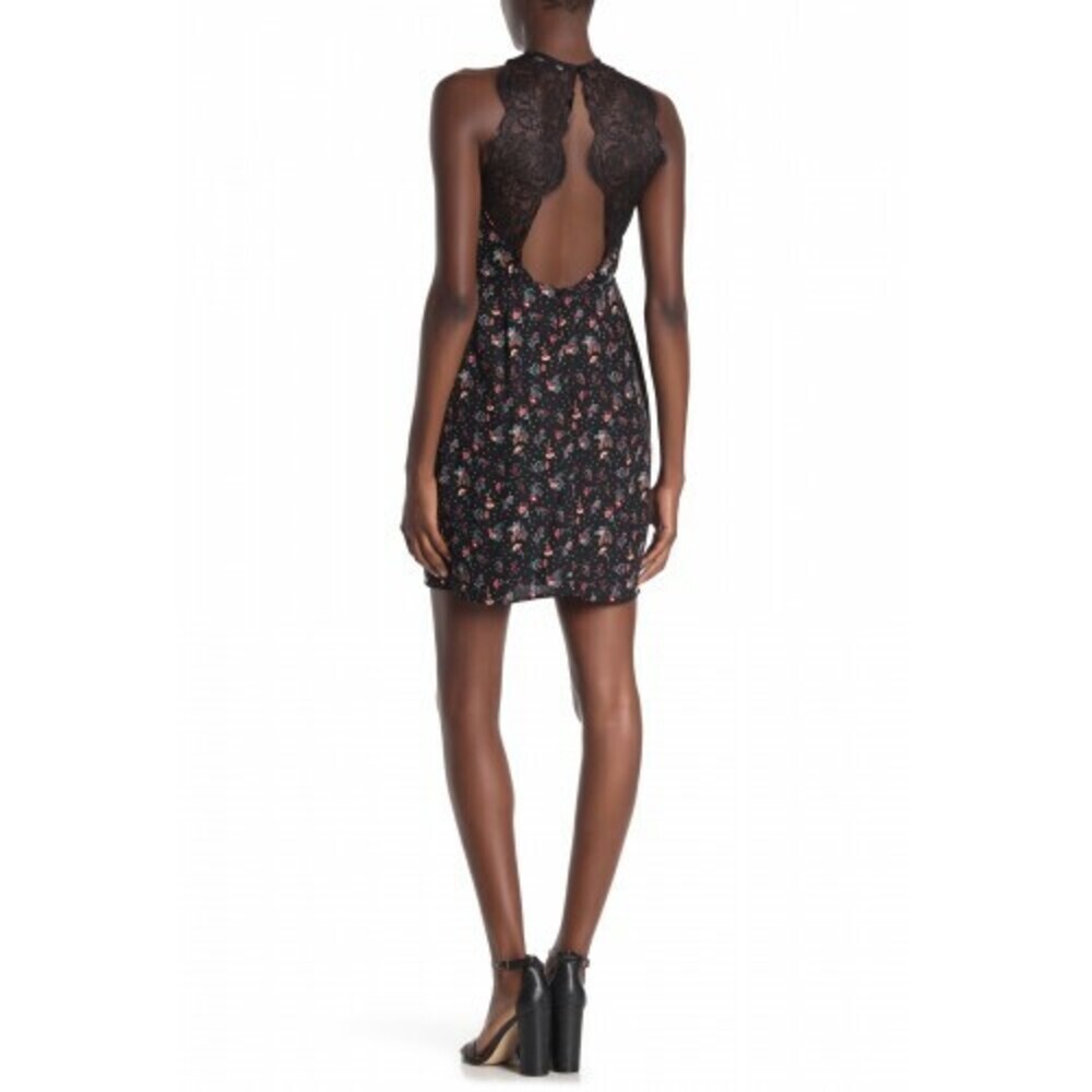 19 Cooper Women's Lace Back Sheath Dress Black Floral Printed size XS